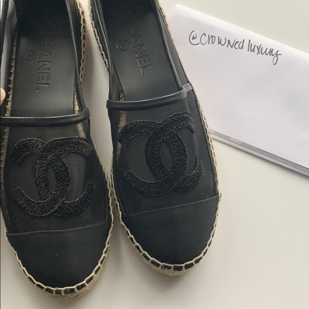 Authentic CHANEL Black Mesh Lurex CC Espadrilles